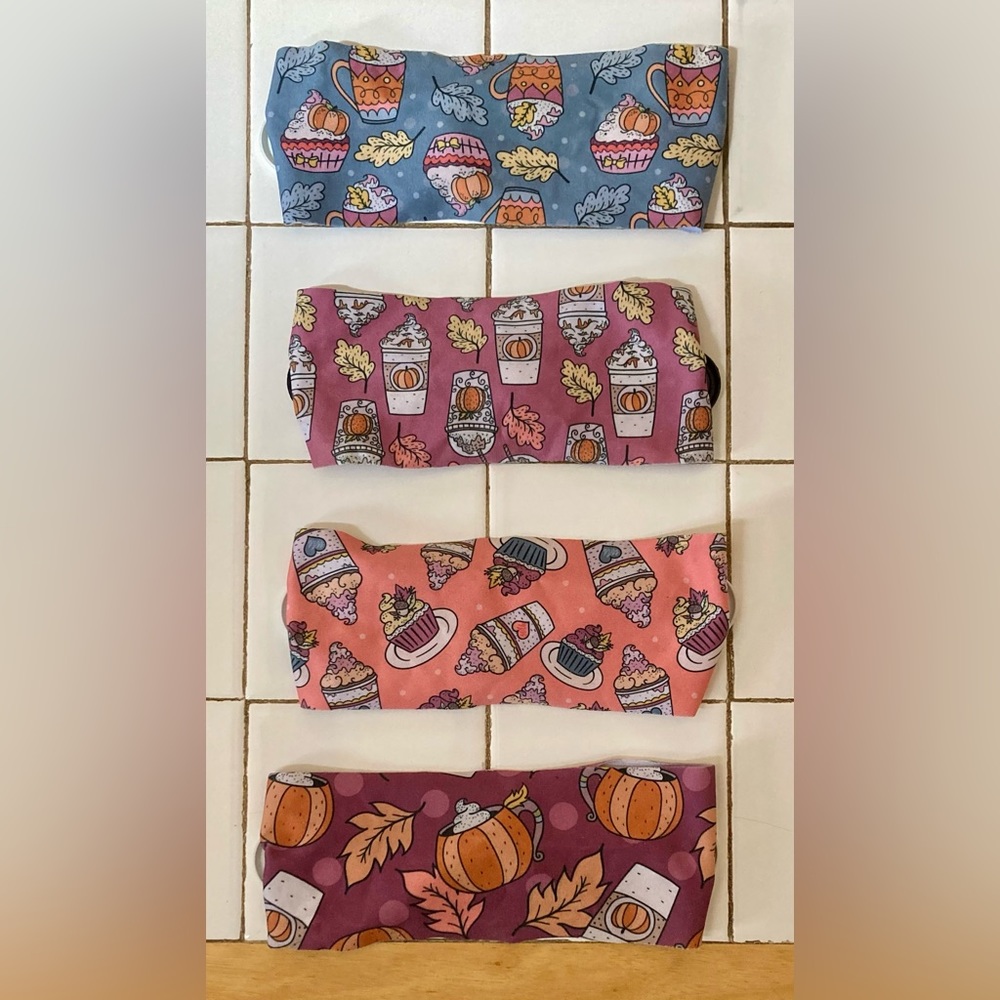 Set of (4) Pumpkin Spice Headbands w/Buttons